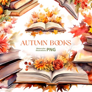 Aquarell Buch Clipart Set, 10 Png, Herbst Clipart, Aquarell Schule png, Cottagecore Stil png, Bücher png, Herbst Clipart