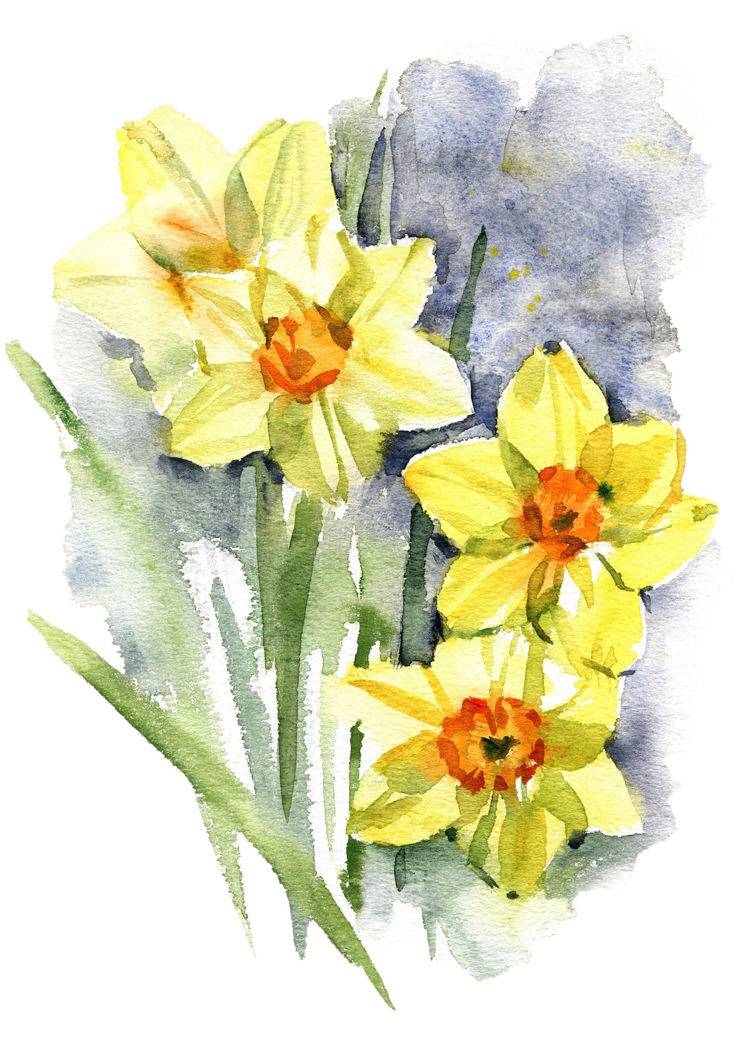 Original Watercolor Painting Yellow Daffodils Handmade Spring Floral ...