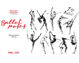 Watercolor ballet clipart set, 10 Png, Ballerina Clipart,  Dance Clipart, Fairy tale Clipart, Dancing princess clipart