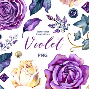 Aquarell Rose Clipart, 15 Png, violette Blumen Clipart, mystische Clip Art Clipart, Aquarell Blumen png, Kristall Perle Clipart