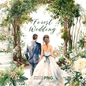 Watercolor wedding clipart set, 10 Png, natural style Clipart, forest wedding clipart, love png, greenery clipart