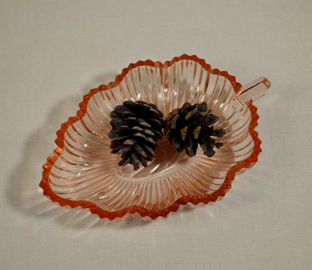 Vintage Pink Depression Glass Leaf Shaped Dish Etsy