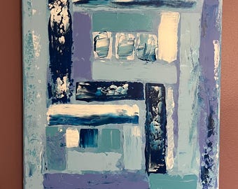 Blue and White Acrylic Abstract Painting