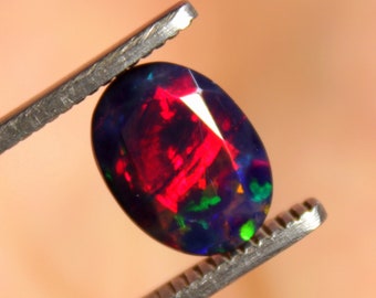 Black Fire Opal Cabochon - Oval Faceted Ethiopian Welo Opal - Size 9x12x5mm 2.15 Ct Multi Fire Loose Gemstone - opal ring -rainbow fire play