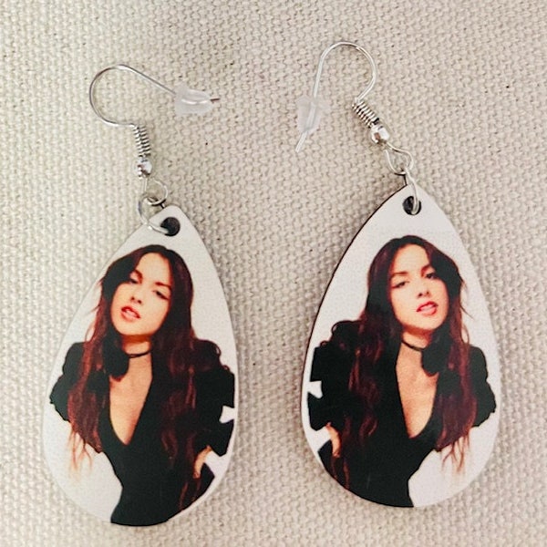 Olivia Rodrigo Earrings, GUTS tour, OR logo. Double sided photo and logo. Unique design. Personalization available