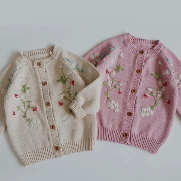Personalised floral-knit children’s name cardigan, baby, toddler cardi • Hand-embroidered knitted cardigans• Personalised knit cardigan •