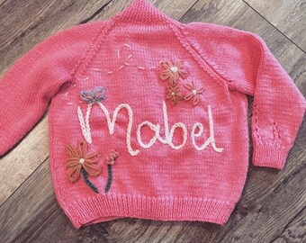 Custom theme design -  knitted baby toddler childrens themed jumpers, Hand embroidered knit, personalised themed jumper gift, custom design