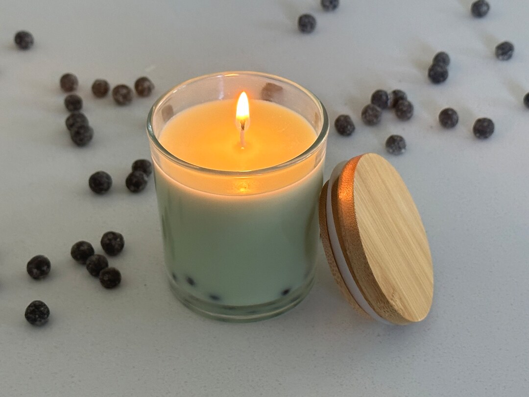 Honeydew Boba Candle Real Boba Pearls Natural Soy Candle Etsy