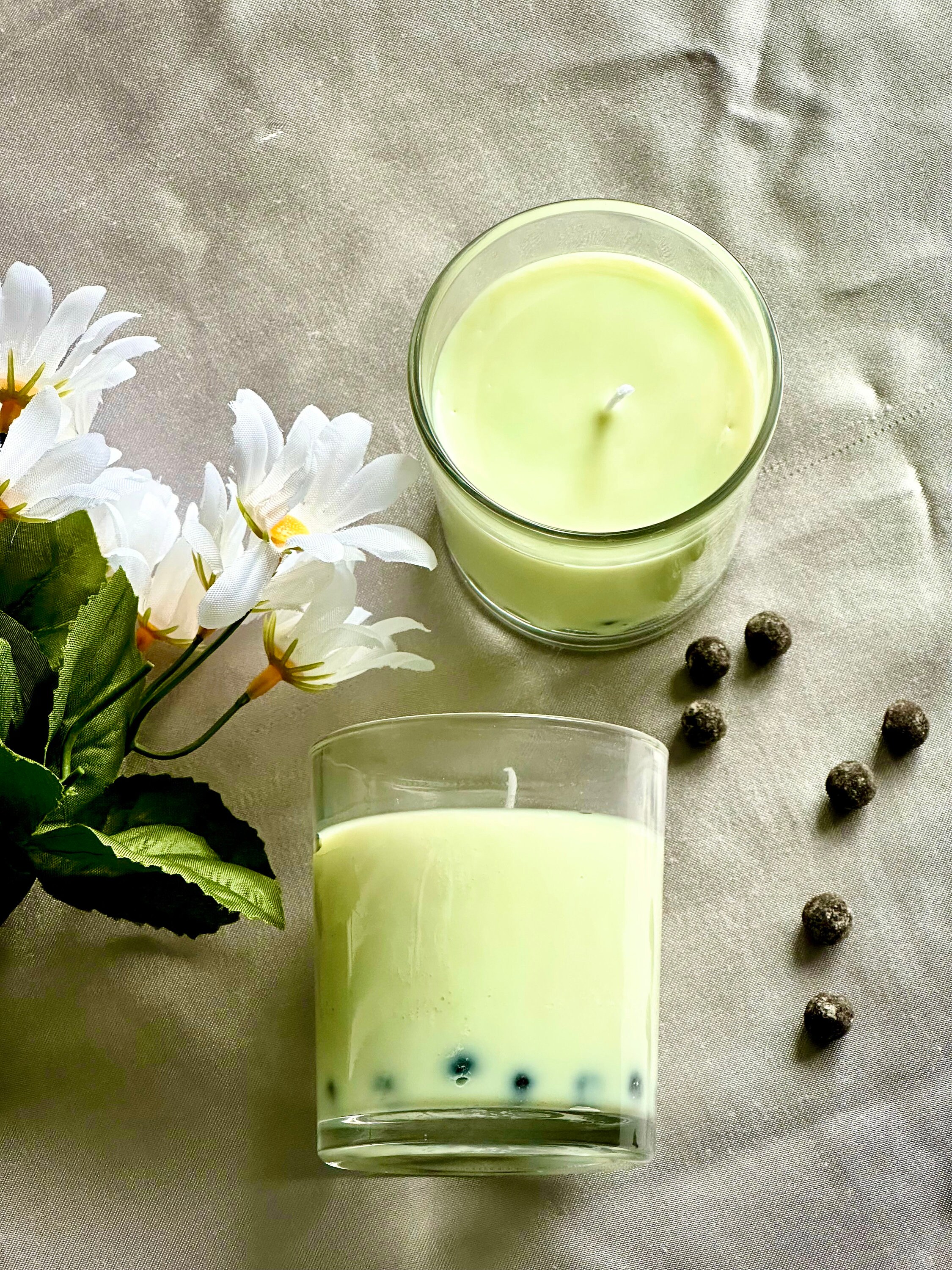 Honeydew Boba Candle Real Boba Pearls Natural Soy Candle Etsy