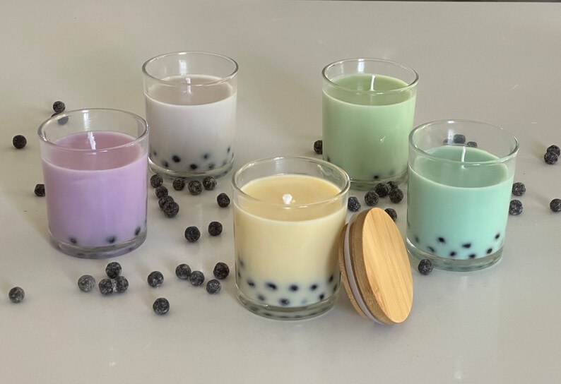 Honeydew Boba Candle Real Boba Pearls Natural Soy Candle Etsy