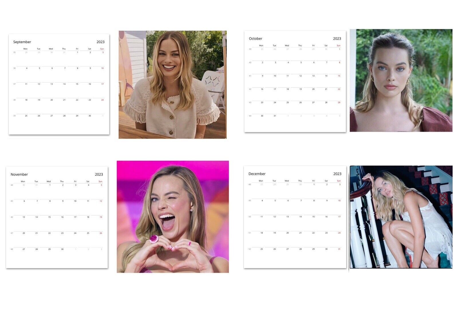 Margot Robbie Calendar 2024, Celebrity Calendar sold by Paign Pink