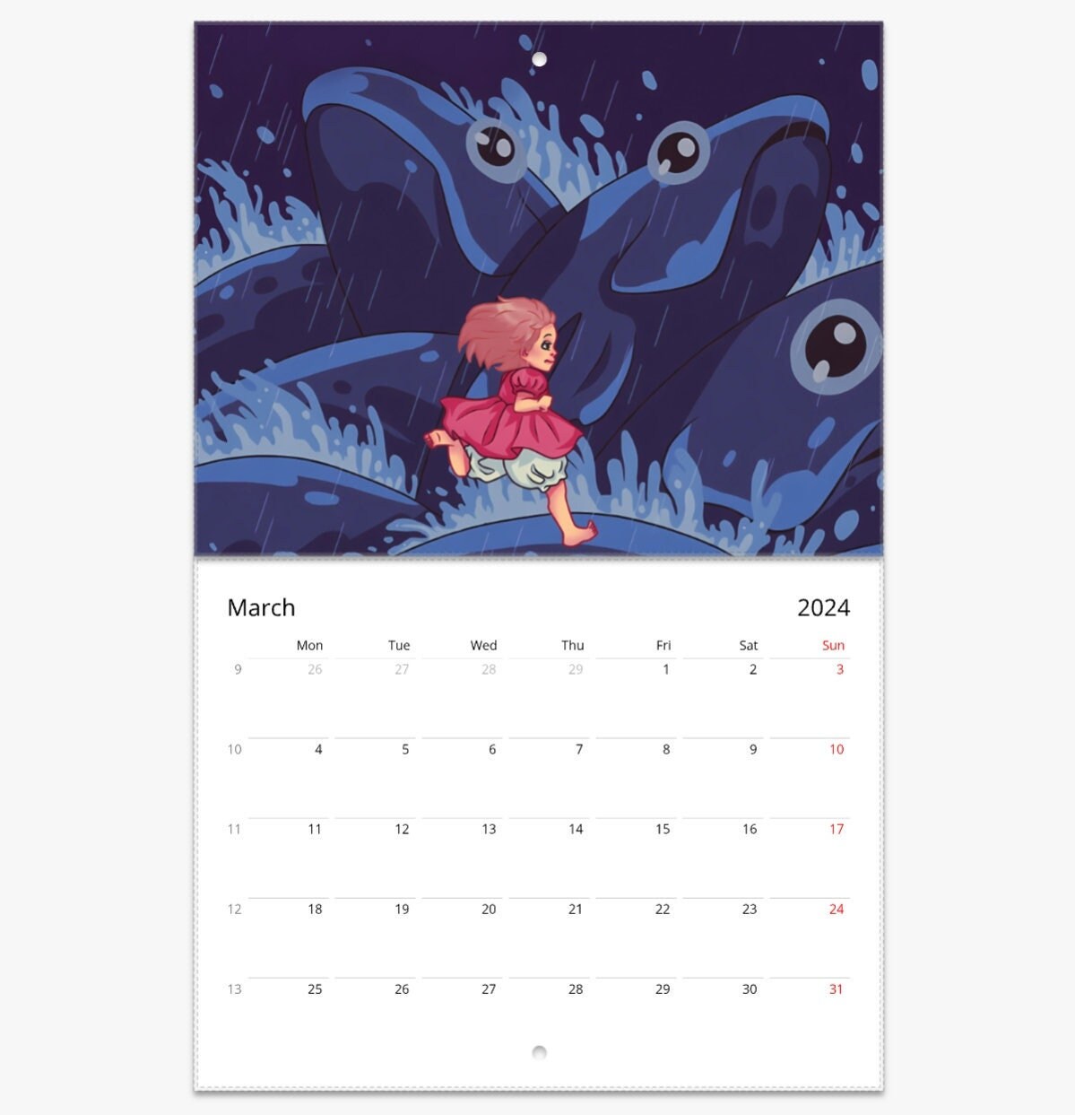 Wall Calendar 2024 Studio Ghibli Hanging Vertical Wall sold by Reeta