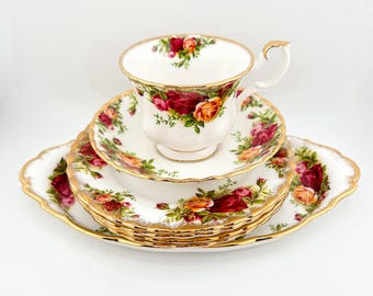 ロイヤルアルバート　ボーンチャイナ　オールドカントリーローズ　皿 5枚セット ヴィンテージ 1962年 オリジナルバックスタンプ ロイヤルアルバート