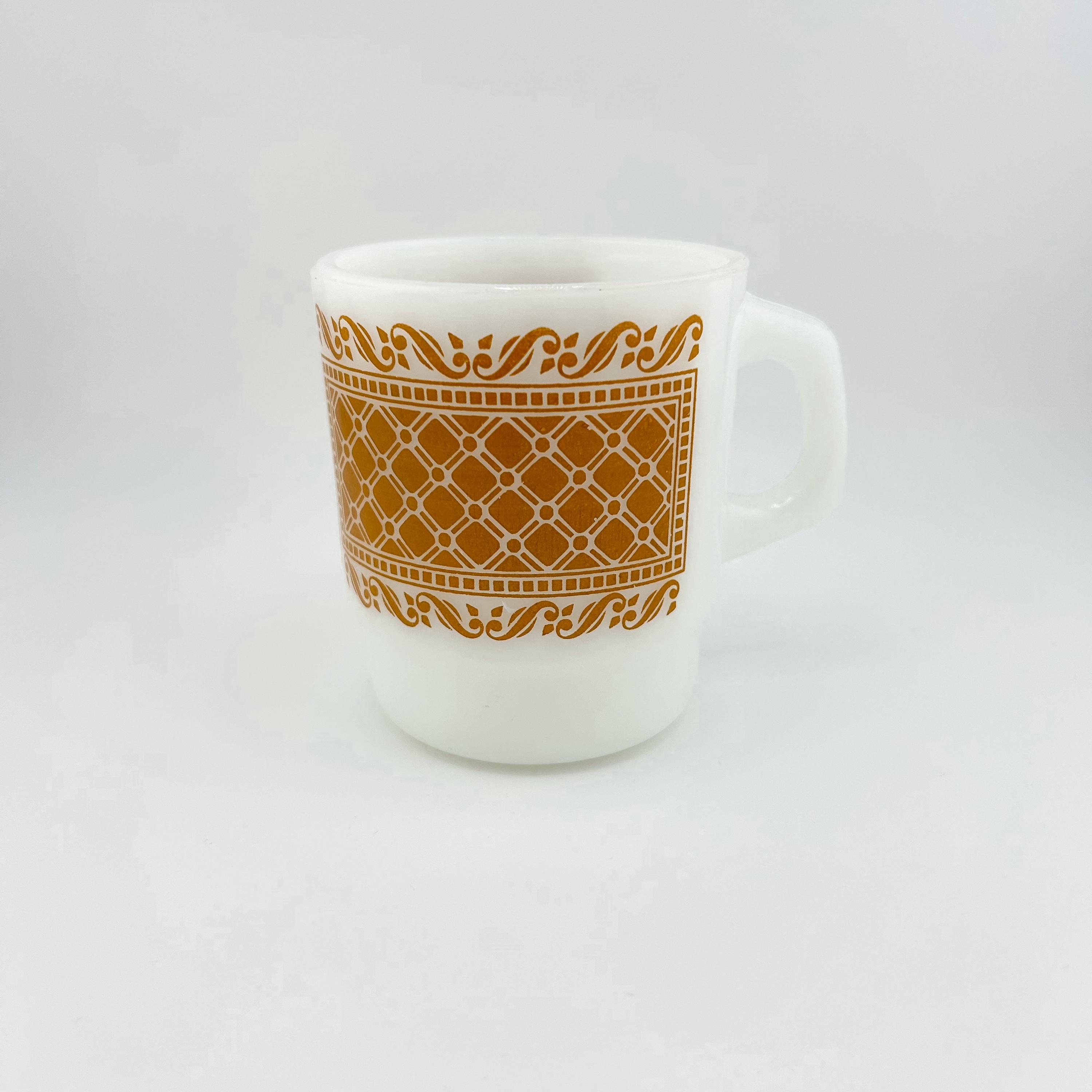 Vintage Fire King Tan Lattice Pattern Stacking Milk Glass Anchor