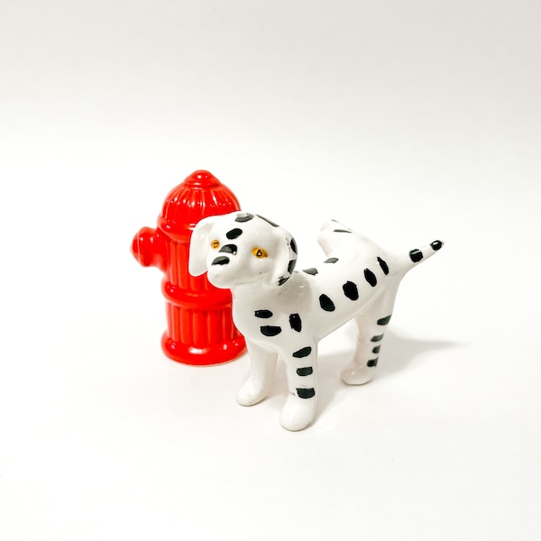 Vintage Dalmatian and Fire Hydrant Salt and Pepper Shakers