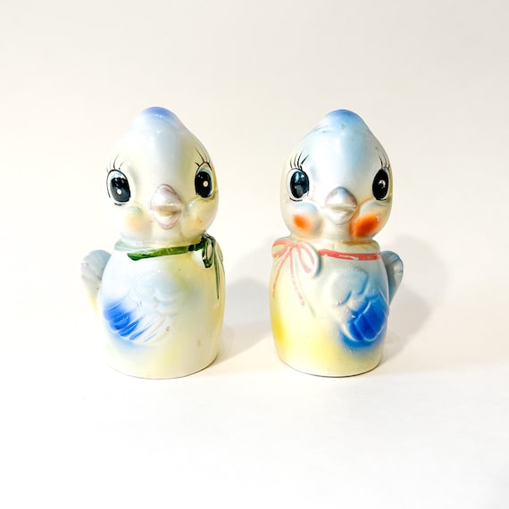 Vintage Anthropomorphic Blue Bird Salt and Pepper Shakers
