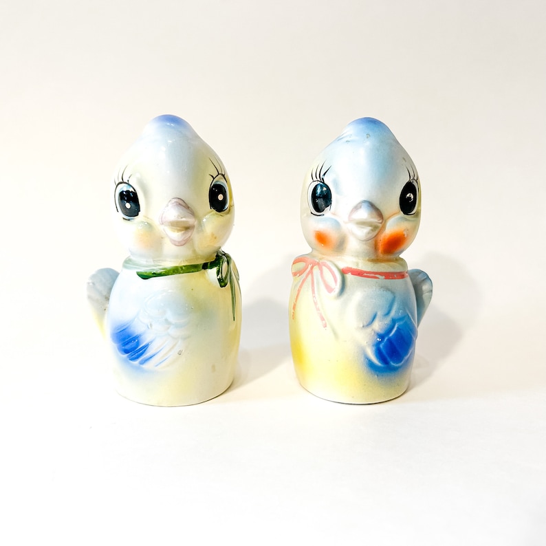 Vintage Anthropomorphic Blue Bird Salz und Pfefferstreuer Bild 1