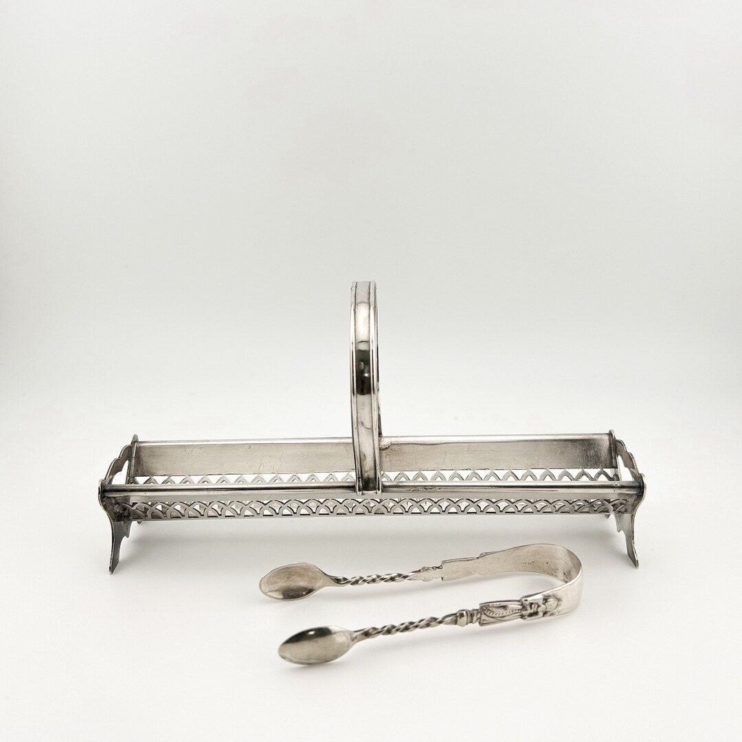 Antique Silver Plated Sugar Cube Holder With Tongs Etsy