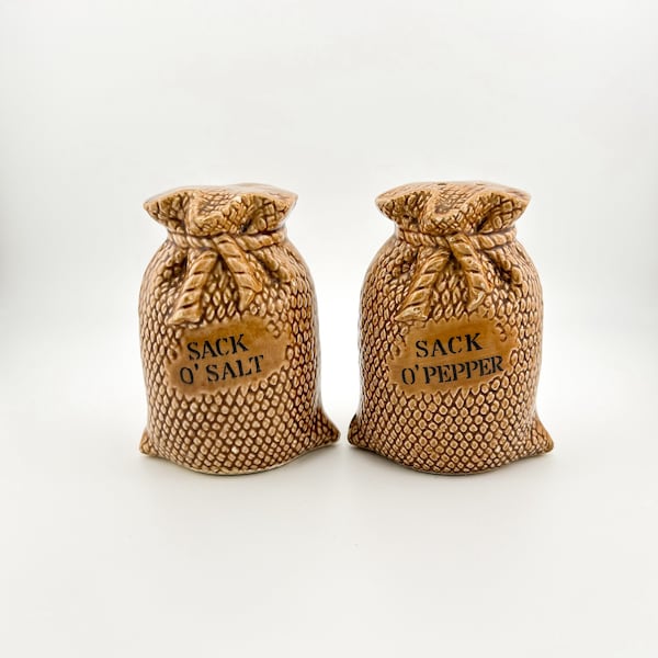 Vintage Lefton Sack O' Salt and Sack O' Pepper Salt and Pepper Shakers Burlap Bags