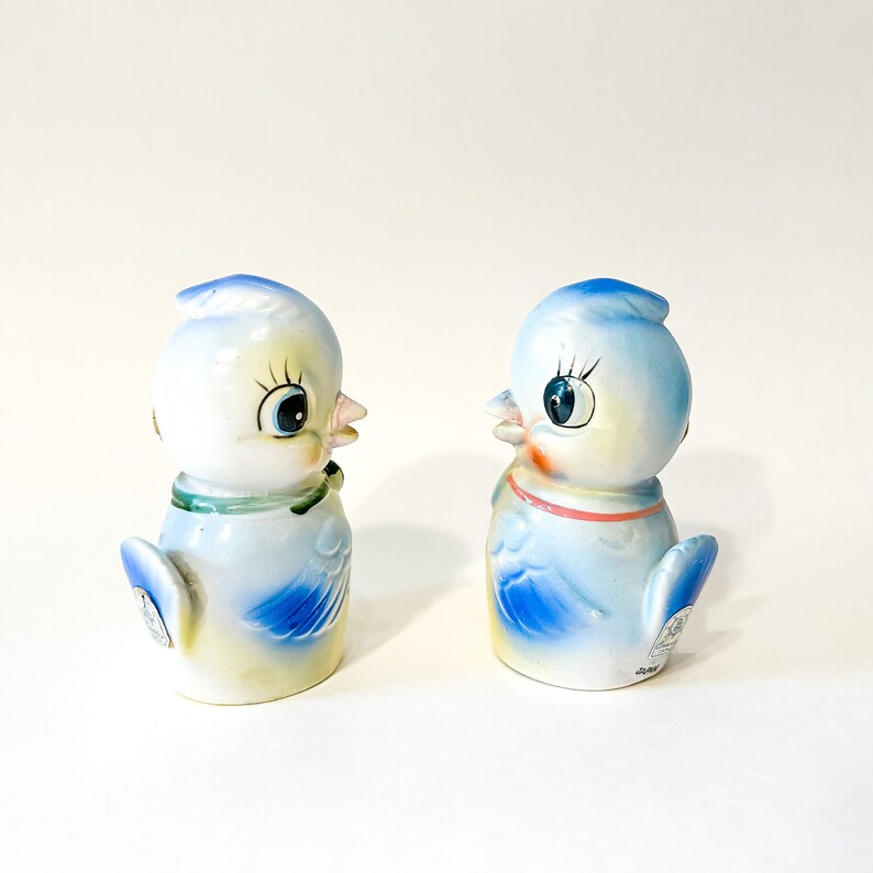 Vintage Anthropomorphic Blue Bird Salz und Pfefferstreuer Bild 2