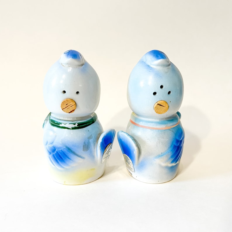 Vintage Anthropomorphic Blue Bird Salz und Pfefferstreuer Bild 3