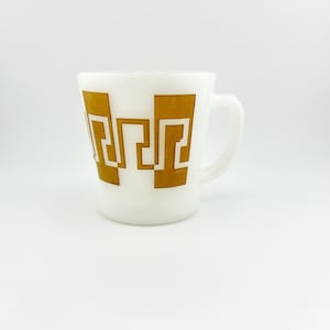 Fire King Greek Key Pattern D Handle Coffee Mug Mid Century Anchor Hocking