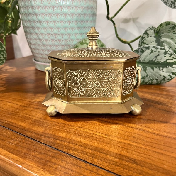 Beautiful Brass Storage Container/ Jewelry Box with Handles