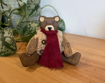 Winter Dressed Wood Bear Decorative Figure