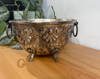 Silver Metal Footed Planter with handles