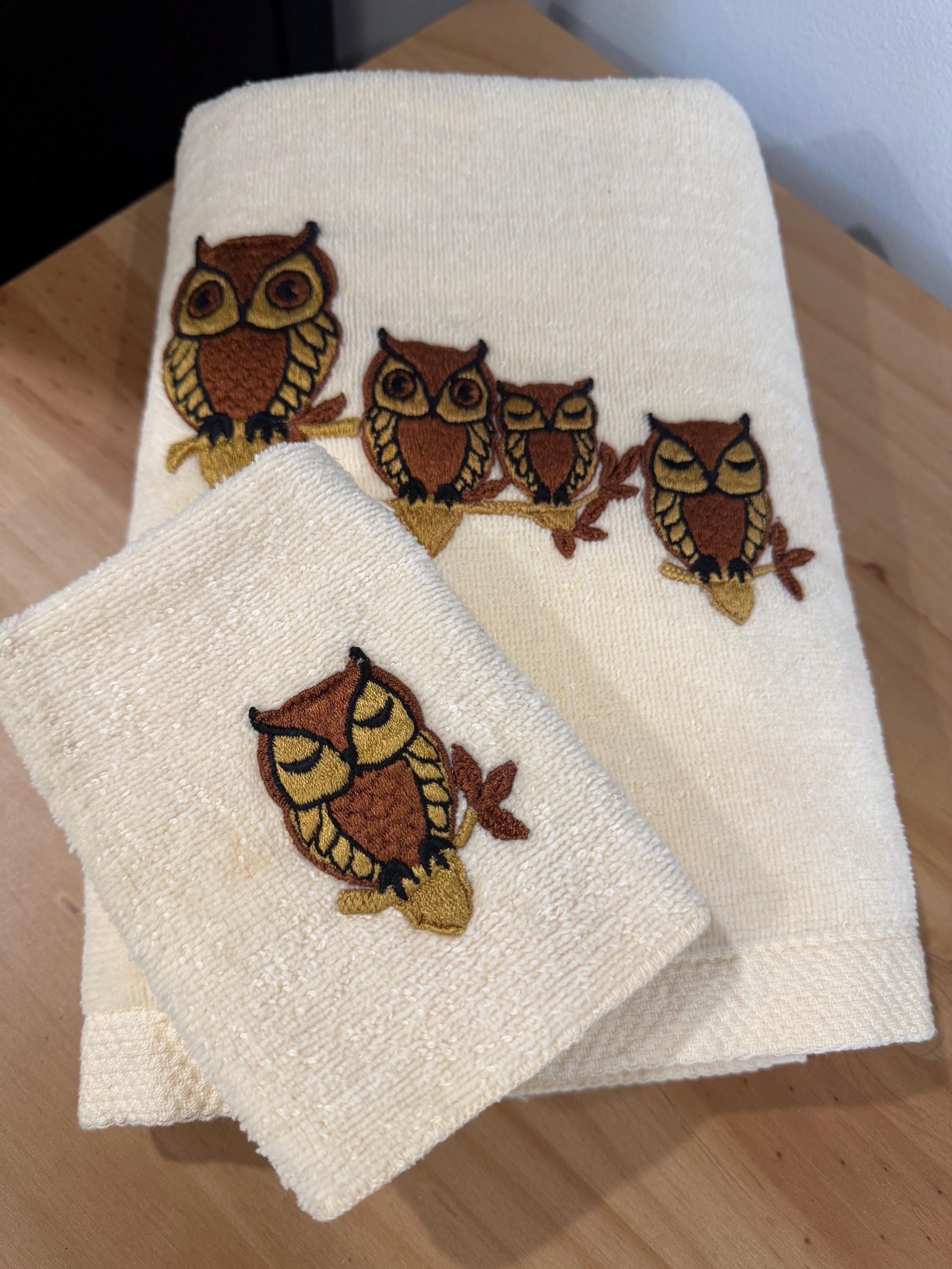 Vintage Martex Owl Towel Set Bath and Hand