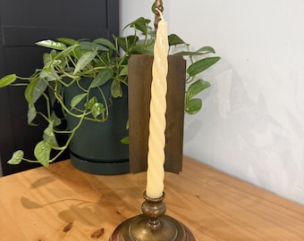 Victorian Wood and Brass Candlestick with shield back