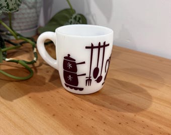 Hazel Atlas Milk Glass “Kitchen Aid” pattern coffee mug