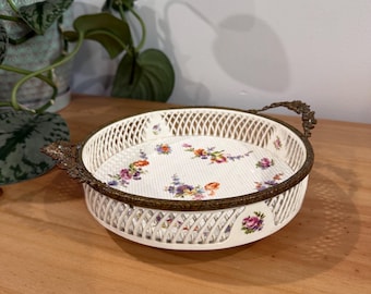 Antique 1899 RVR Max Roesler Porcelain footed bowl with gilded brass