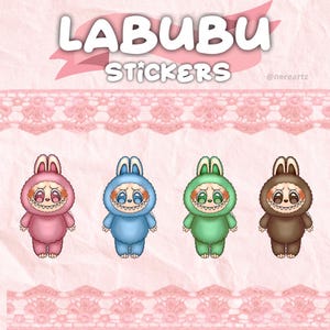 Adesivi Labubu adesivi popmart fatti a mano blindbox rosa blu verde marrone mostri simpatici accessori di cancelleria decorazione animali di peluche
