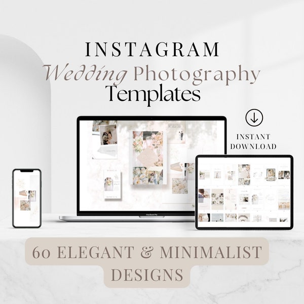 Minimalist Wedding Instagram Template for Photographer Social Media Bundle Floral Bridal Designs Romantic Wedding Branding Visual Design