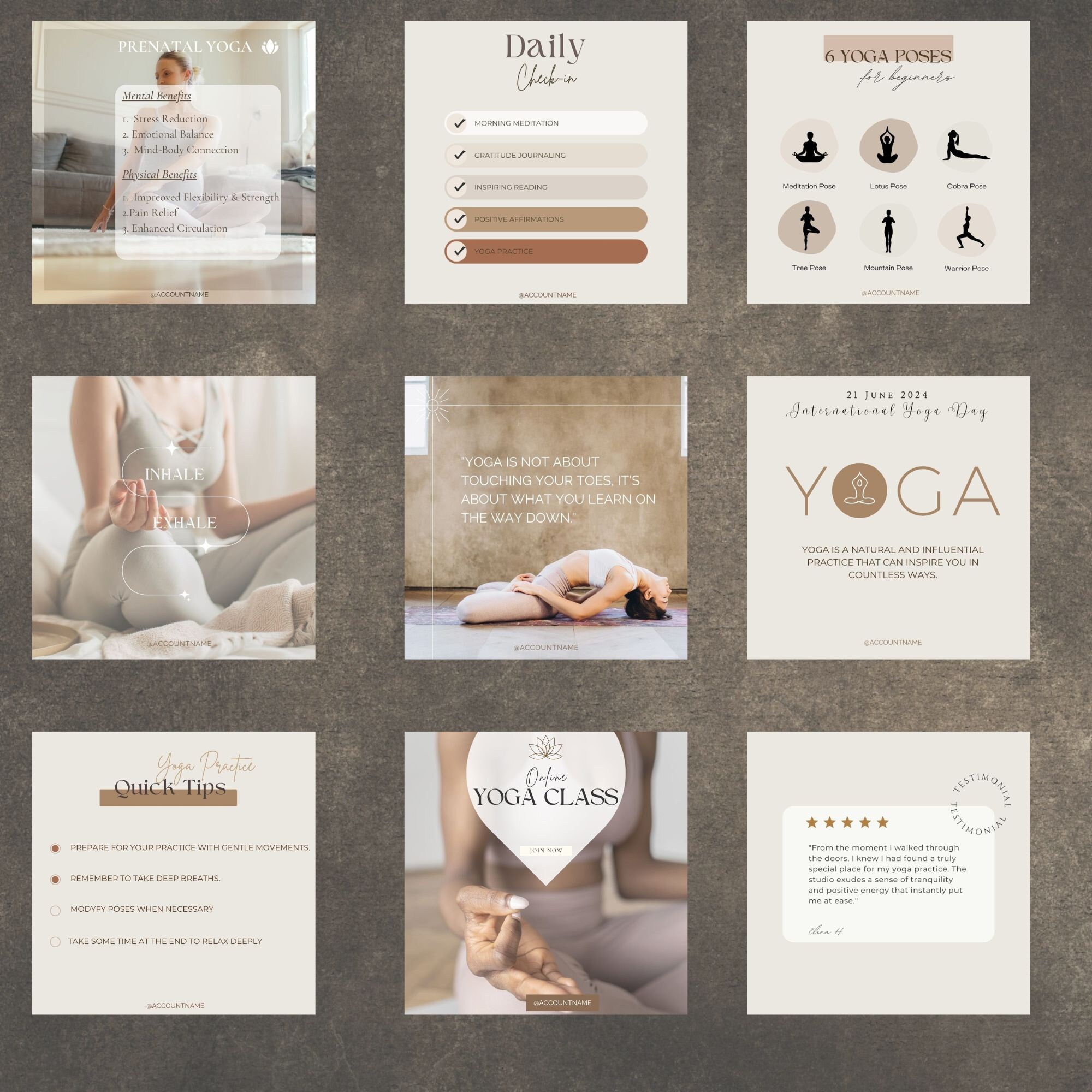 Yoga Instagram Canva Template Bundle for Yoga Studio Social Media ...