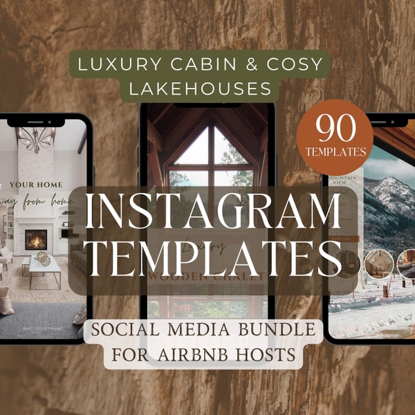 Airbnb Instagram Template for Luxury Cabin Social Media Marketing for Lake House Aesthetic Instagram Post for Rental Property Owner Branding