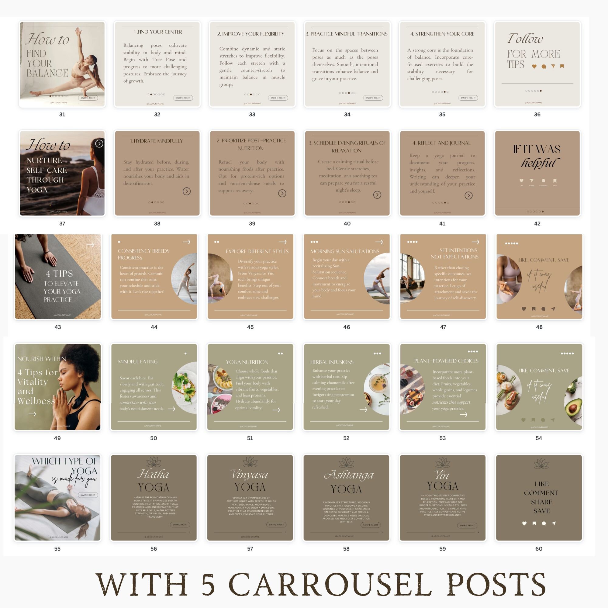 Yoga Instagram Canva Template Bundle for Yoga Studio Social Media ...