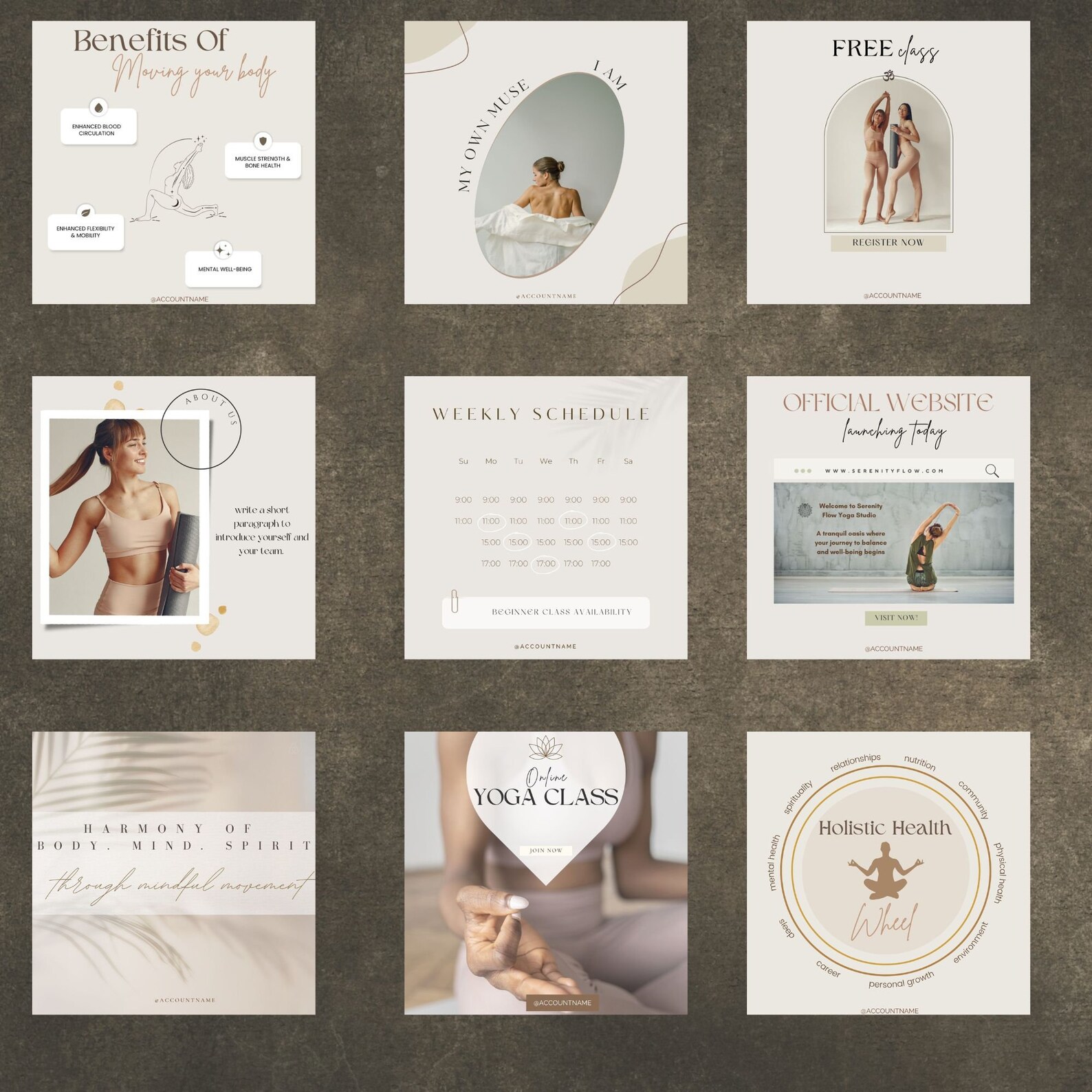 Yoga Instagram Canva Template Bundle for Yoga Studio Social Media ...