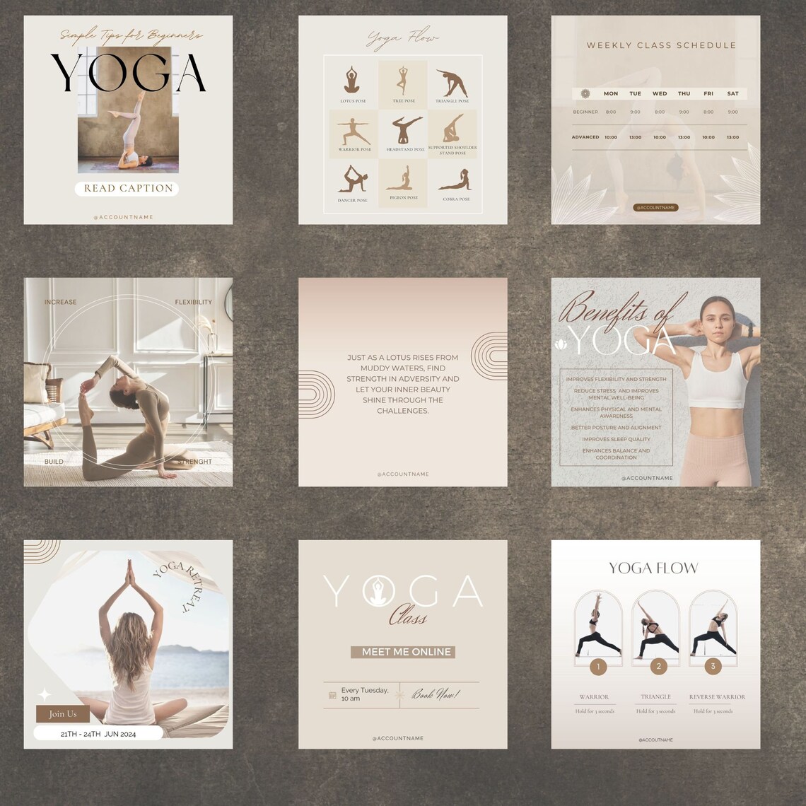 Yoga Instagram Canva Template Bundle for Yoga Studio Social Media ...