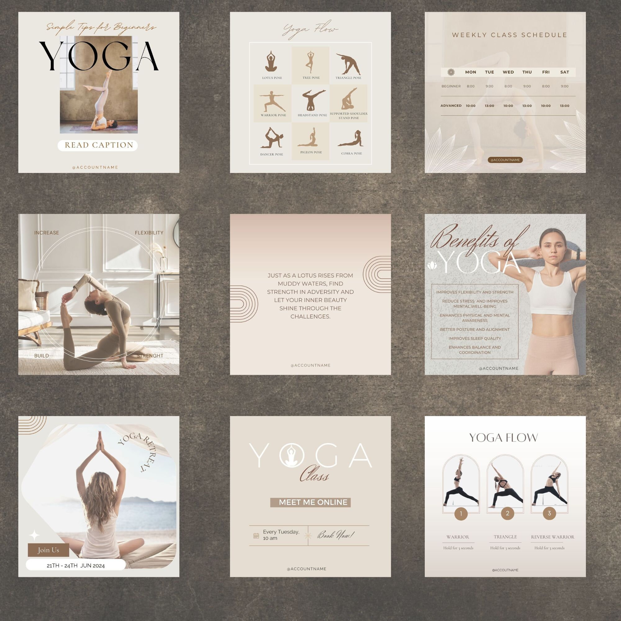 Yoga Instagram Canva Template Bundle for Yoga Studio Social Media ...