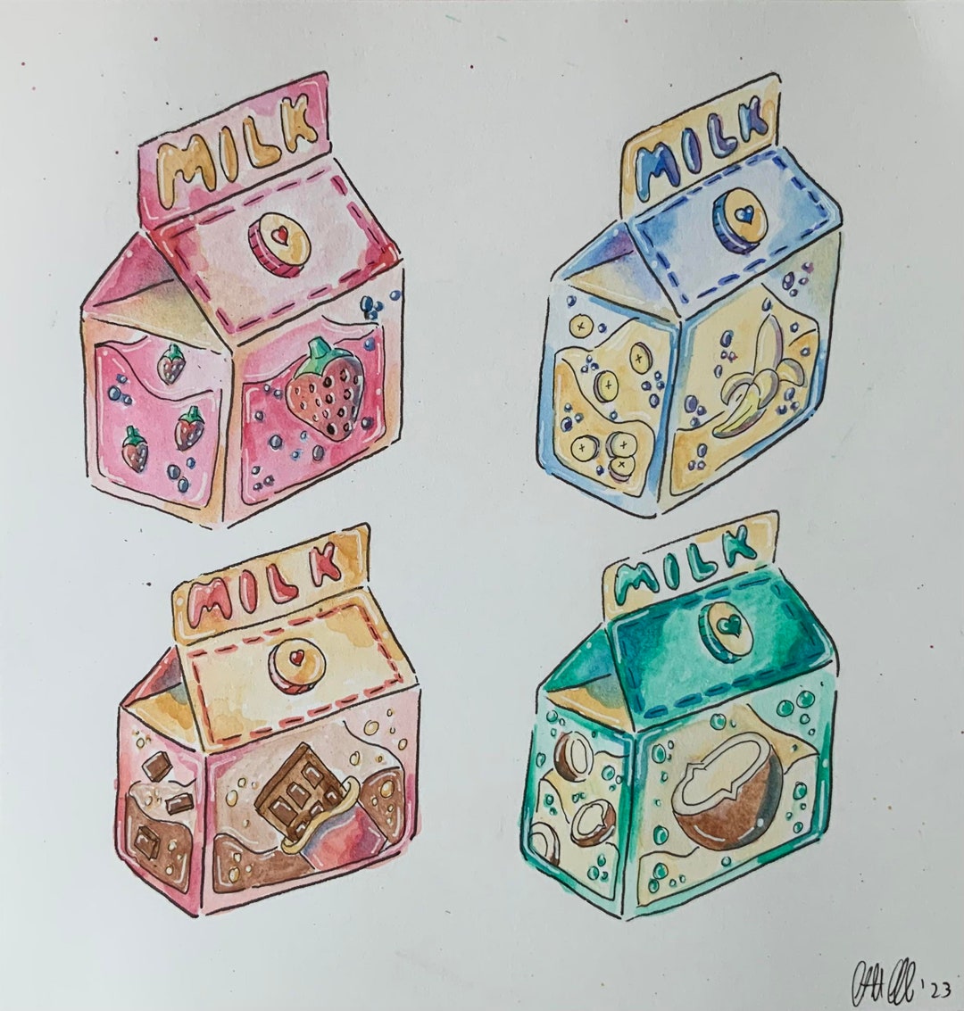 Milk Carton Watercolor Painting Print - Etsy