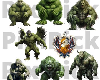 Hulk in Different type of animal - Clipart and Sticker Collection