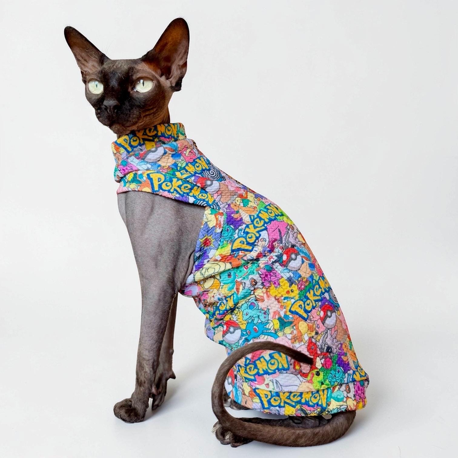 スフィンクス猫の服 - 片腕穴付き無毛猫シャツ | ハンドメイド猫服 