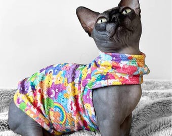 One Arm Hole Sphynx Cat Shirt:  Textured fabric with Two Arm holes, fits cats and small dogs