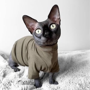 Long Sleeve Sphynx Cat Shirt: Handmade in Cotton Stretch Fabric