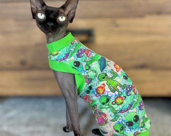 T-shirt chat Sphynx : Coton stretch, coupe asymétrique.