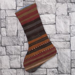 Gift Stocking, Xmas Stocking, Vintage Stocking, Natural Kilim Stocking, Striped Handmade Stocking,Christmas Personalization Stocking