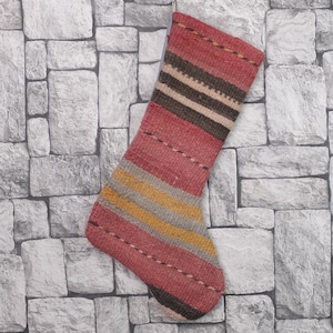 Gift Stocking, Xmas Stocking, Vintage Stocking, Natural Kilim Stocking, Striped Handmade Stocking,Christmas Personalization Stocking