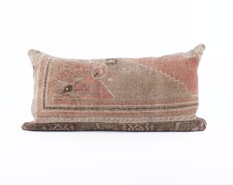 Almohada de alfombra turca hecha a mano, funda de almohada boho, almohada lumbar, almohada decorativa, almohada de ropa de cama, almohada de sofá, funda de almohada de 16x32